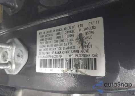 2011 Acura Tsx 2.4 из США, поврежденный, VIN JH4CU2F64BC015724